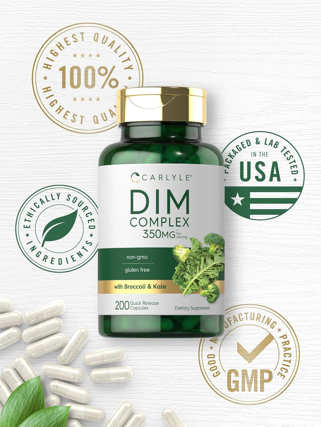 DIM Supplement | 350Mg | 200 Count | Vegetarian, Non-Gmo & Gluten Free Complex | by