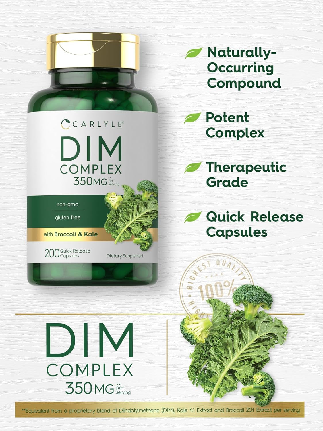 DIM Supplement | 350Mg | 200 Count | Vegetarian, Non-Gmo & Gluten Free Complex | by