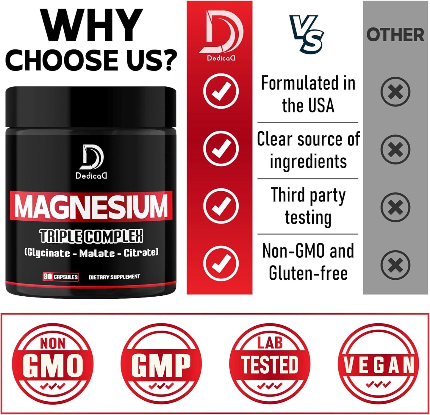 500Mg Magnesium Glycinate Supplement (As Magnesium Glycinate, Malate, & Citrate) - 90 Capsules