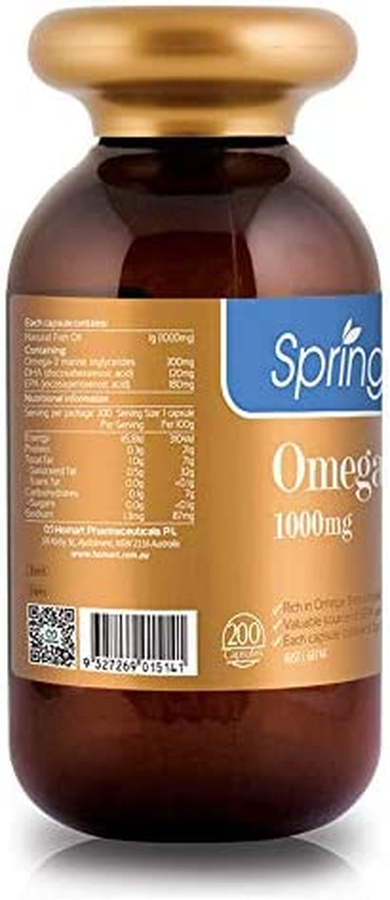 Spring Leaf Omega3 Fish Oil 1000Mg 200Caps - Rich in DHA & EPA - Support Cardiovascular Health & Anti-Inflammatory - Support Brain Health & Blood Circulation - Enhance Memory & Eye Function